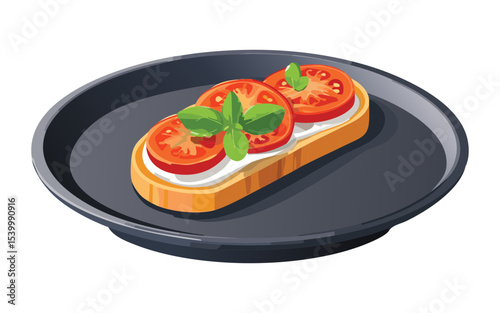  Bruschetta on Black Plate - Vector Illustration