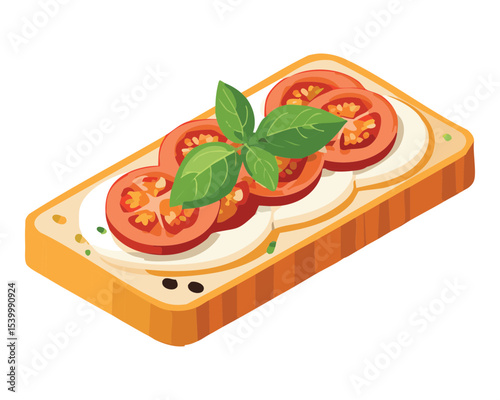 Savory Toast with Fresh Tomato - Vector Illustration