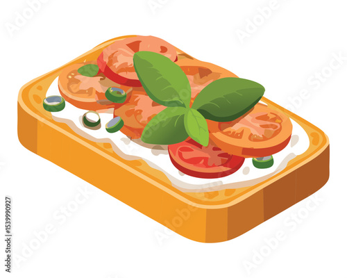 Fresh Bruschetta with Chives Garnish - Vector Illustration