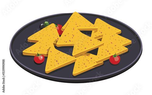 Crispy Nachos with Tomato Garnish - Vector Illustration