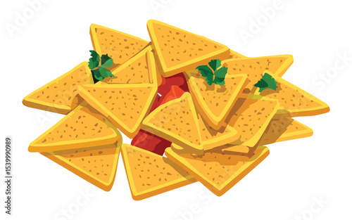 Crispy Nachos with Herbs - Vector Illustration