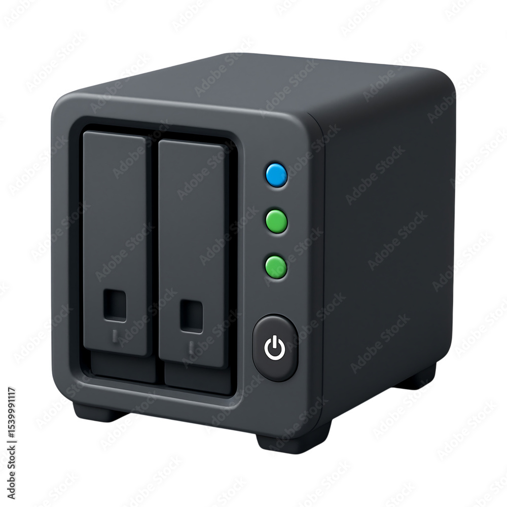Fototapeta premium Compact NAS storage device with dual bays and indicator lights for status