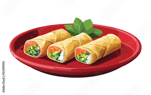 Cut Spring Rolls Healthy Appetizer - Vector Illustration