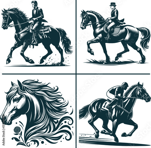 Funny Horse & Rider Silhouette Svg Bundle