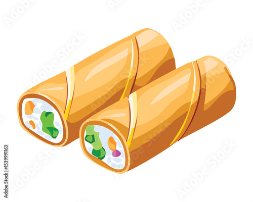 Fresh Spring Rolls Appetizer - Vector Illustration