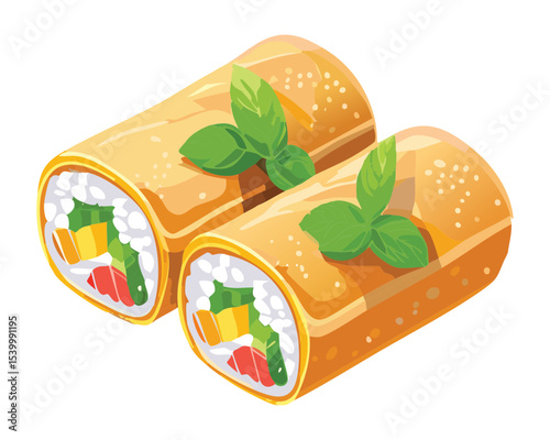 Fresh Vegetable Spring Rolls - Vector Illustration