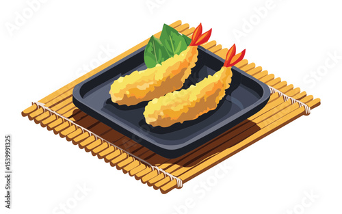 Gourmet Fried Prawn Platter - Vector Illustration