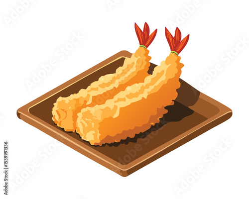 Golden Crispy Prawn Appetizer - Vector Illustration