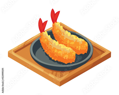 Delicious Fried Shrimp Platter - Vector Illustration