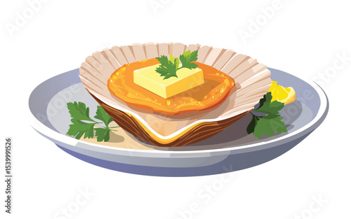 Elegant Butter Scallop Shell - Vector Illustration