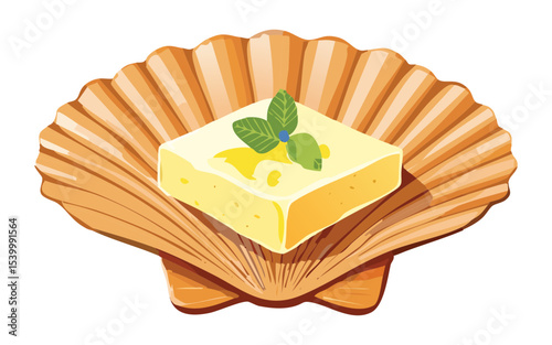 Fresh Butter Scallop Shell - Vector Illustration