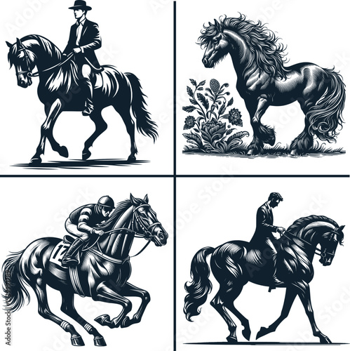 Funny Horse & Rider Silhouette Svg Bundle