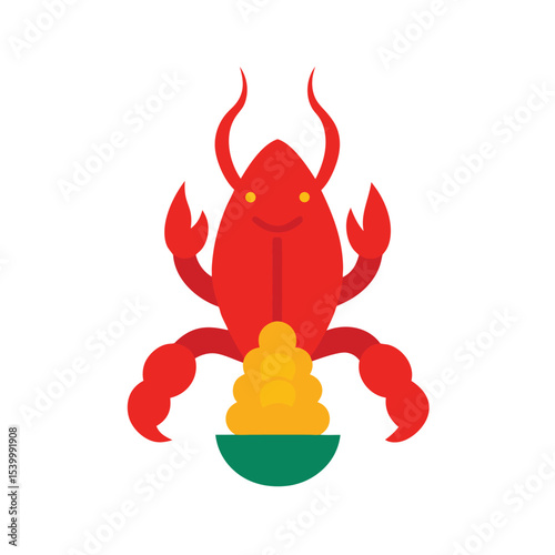 Cajun crawfish boil with corn and potatoes served hot Vector illustration