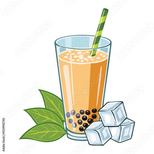 Bubble Tea Beige Drink - Vector Illustration
