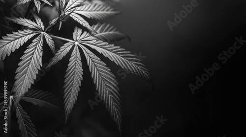 Hemp Black And White. Isolated Green Marijuana Leaf on Black and White Backgrounds