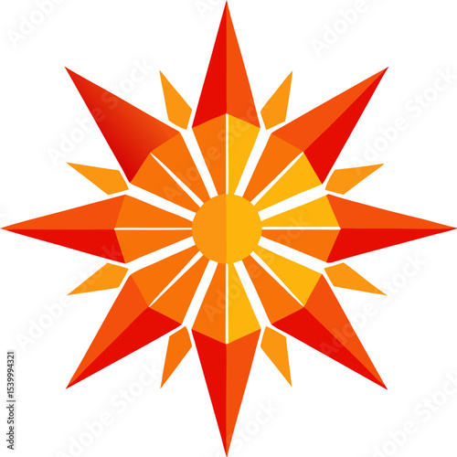 A unique abstract sun design with crisp angular rays forming a sharp, geometric pattern.
