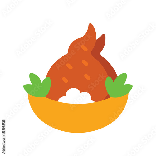 Filipino adobo chicken with rice and sauce Vector illustration
