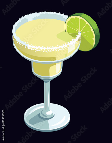 Green Cocktail Lime Refreshing Drink - Vector Illustration