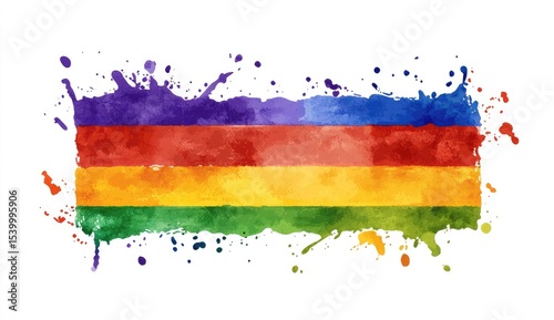 LGBTQ+ flag, watercolor splatters