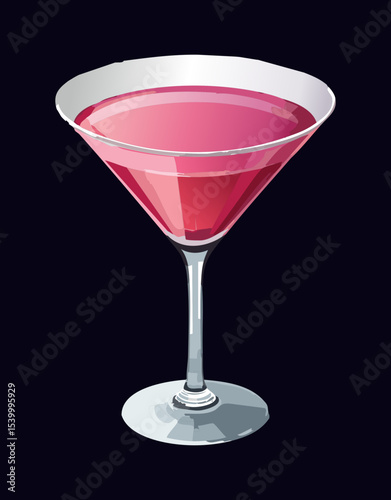 Refreshing Pink Cocktail Classic Martini - Vector Illustration