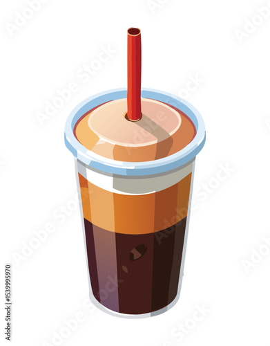 Layered Iced Coffee Refreshing Drink - Vector Illustration