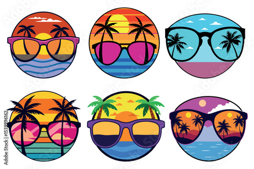 collection features summer tropical landscapes within stylish sunglasses for a vacation vibe