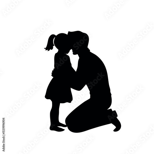 Father Hugging Daughter Silhouette | Kneeling Dad and Girl Vector Illustration for Father’s Day