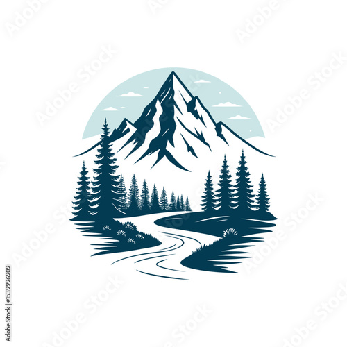 Mountain silhouette logo vector line art logo design
