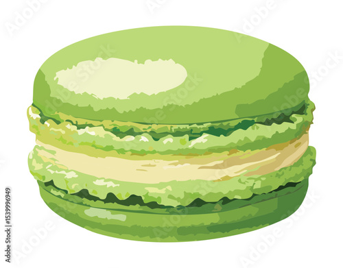 Green Macaron Sweet Matcha Flavor - Vector Illustration
