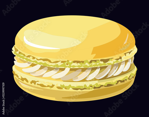 Bright Yellow Macaron Sweet Dessert Treat - Vector Illustration