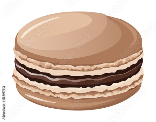 Classic Brown Macaron Sweet Dessert Treat - Vector Illustration