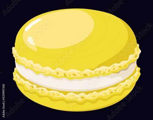 Bright Yellow Macaron Sweet Dessert Treat - Vector Illustration