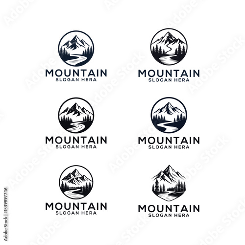 Mountain silhouette logo vector line art logo design
