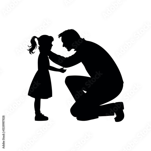 Father Hugging Daughter Silhouette | Loving Dad and Girl Vector Illustration on White Background
