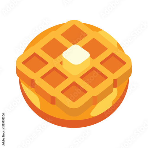 Homemade waffles with syrup and melting butter Vector illustration