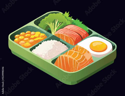 Fresh Green Bento Box Healthy Lunch - Vector Illustration