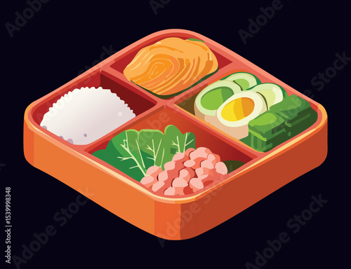 Healthy Japanese Bento Box Lunch Meal - Vector Illustration