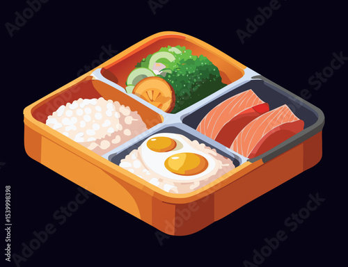 Simple Bento Box Fresh Healthy Meal - Vector Illustration