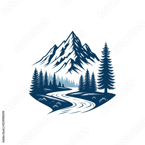 Mountain silhouette logo vector line art logo design
