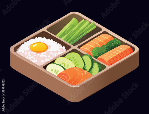 Classic Bento Box Healthy Quick Meal - Vector Illustration