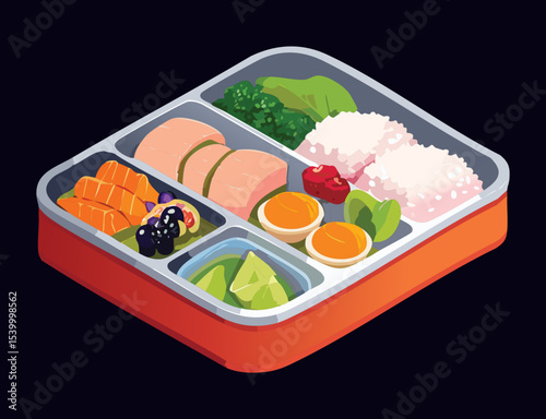 Modern Bento Box Healthy Fresh Ingredients - Vector Illustration