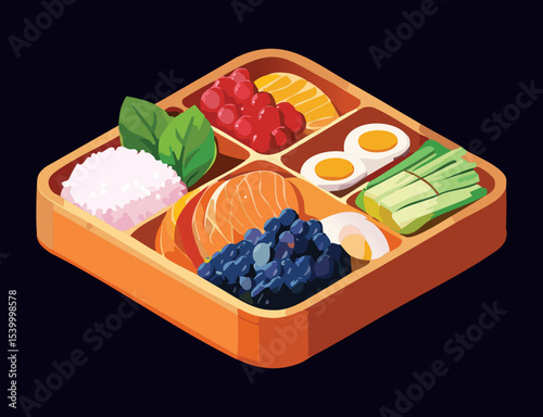 Healthy Bento Box Fresh Delicious Meal - Vector Illustration