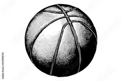 Vintage Engraved Basketball Illustration on Transparent Background

