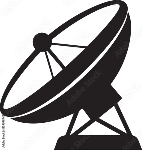 satellite dish antenna silhouette, black and white silhouette, vector and illustration