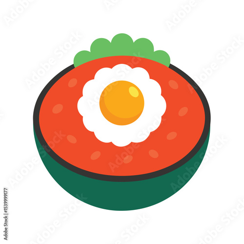 Kimchi fried rice topped with sunny side egg Vector illustration