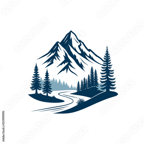 Mountain silhouette logo vector line art logo design
