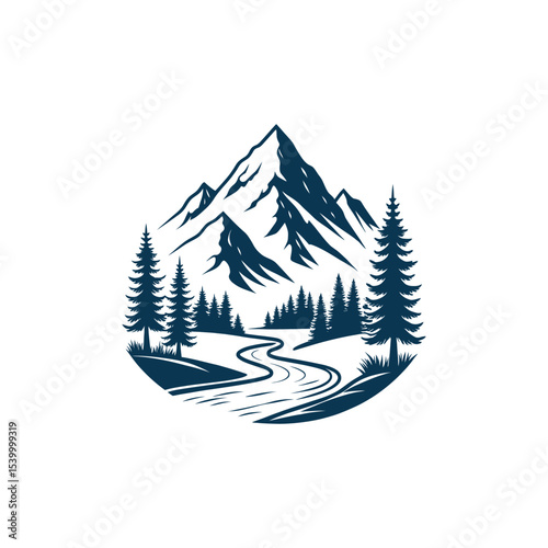 Mountain silhouette logo vector line art logo design
