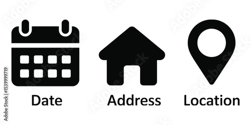 Time and date symbols with location pin flat vector set
