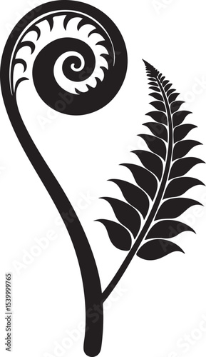 fiddlehead fern silhouette, black and white silhouette, vector and illustration