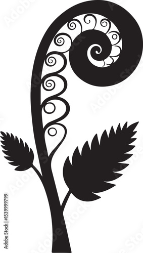 fiddlehead fern silhouette, black and white silhouette, vector and illustration